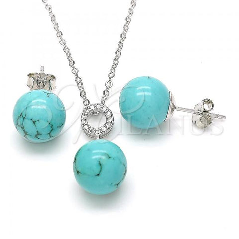 Sterling Silver Earring and Pendant Adult Set, Ball Design, with White Cubic Zirconia, Polished, Rhodium Finish, 10.63.0598.1