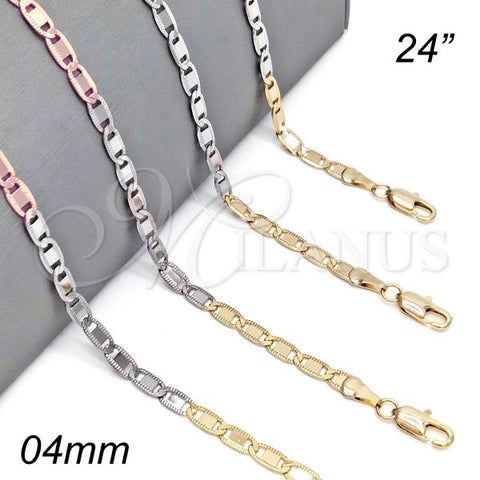 Oro Laminado Basic Necklace, Gold Filled Style Mariner Design, Polished, Tricolor, 04.319.0005.24