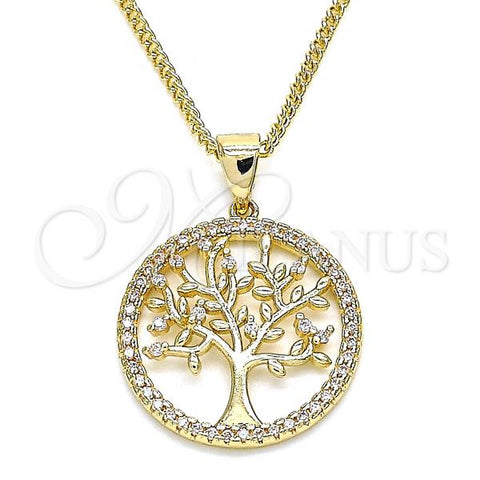 Oro Laminado Pendant Necklace, Gold Filled Style Tree Design, with White Micro Pave, Polished, Golden Finish, 04.156.0311.20