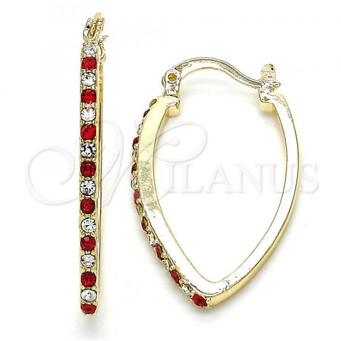 Oro Laminado Small Hoop, Gold Filled Style with Garnet and White Cubic Zirconia, Polished, Golden Finish, 02.100.0082.1.15