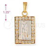 Oro Laminado Religious Pendant, Gold Filled Style San Lazaro Design, with White Cubic Zirconia, Polished, Two Tone, 5.198.018