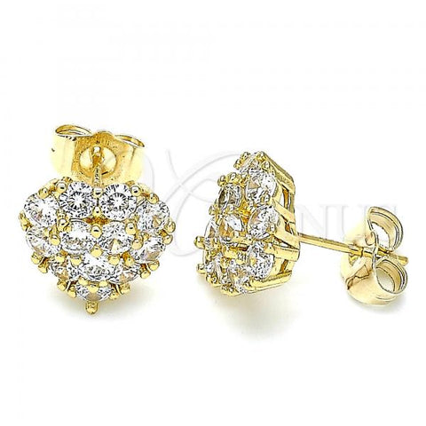 Oro Laminado Stud Earring, Gold Filled Style Heart Design, with White Cubic Zirconia, Polished, Golden Finish, 02.346.0003