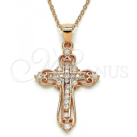 Sterling Silver Pendant Necklace, Cross Design, with White Cubic Zirconia, Polished, Rose Gold Finish, 04.336.0116.1.16