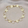 Oro Laminado Fancy Anklet, Gold Filled Style Flower Design, Diamond Cutting Finish, Golden Finish, 5.032.005.1.10