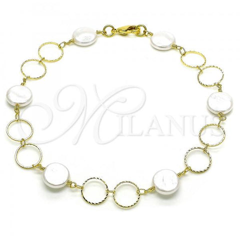 Oro Laminado Fancy Anklet, Gold Filled Style with Ivory Pearl, Polished, Golden Finish, 03.386.0024.10