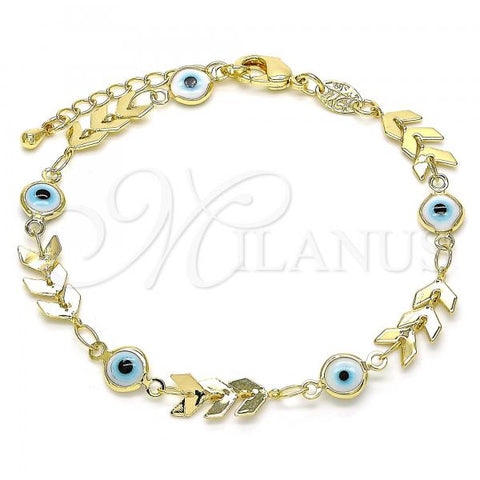 Oro Laminado Charm Bracelet, Gold Filled Style Evil Eye Design, White Resin Finish, Golden Finish, 03.169.0006.07