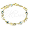 Oro Laminado Charm Bracelet, Gold Filled Style Evil Eye Design, White Resin Finish, Golden Finish, 03.169.0006.07