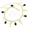 Oro Laminado Charm Bracelet, Gold Filled Style key Design, with Black Crystal, Diamond Cutting Finish, Golden Finish, 03.63.0178.08