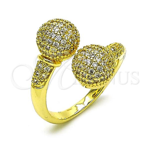 Oro Laminado Multi Stone Ring, Gold Filled Style Ball Design, with White Micro Pave, Polished, Golden Finish, 01.341.0141