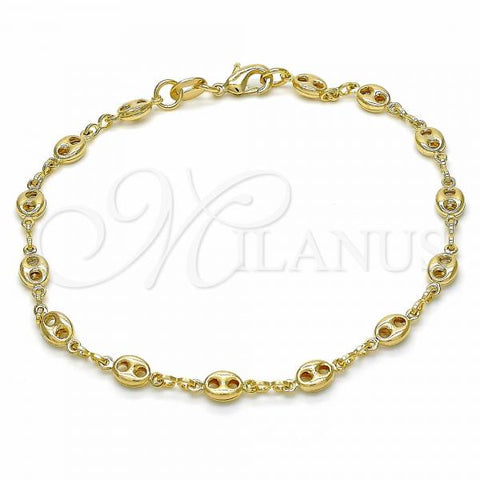 Oro Laminado Basic Bracelet, Gold Filled Style Puff Mariner Design, Polished, Golden Finish, 04.09.0185.07