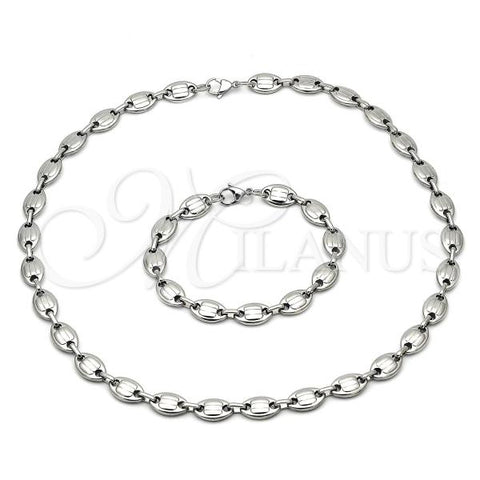 Stainless Steel Necklace and Bracelet, Puff Mariner Design, Polished, Steel Finish, 06.116.0021