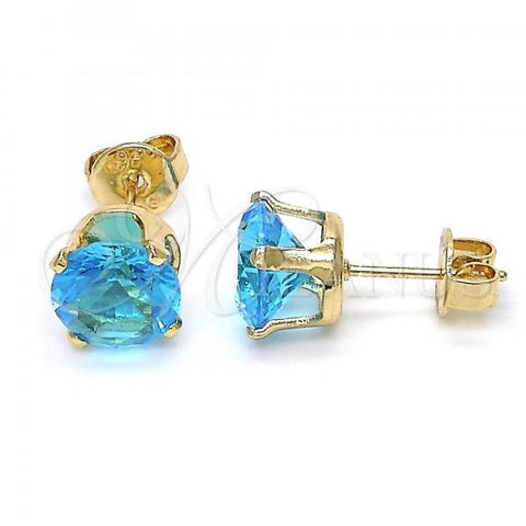 Oro Laminado Stud Earring, Gold Filled Style with Blue Topaz Cubic Zirconia, Polished, Golden Finish, 5.128.038