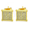 Oro Laminado Stud Earring, Gold Filled Style with White Micro Pave, Polished, Golden Finish, 02.342.0047