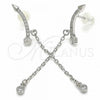Sterling Silver Long Earring, with White Cubic Zirconia, Polished, Rhodium Finish, 02.367.0015