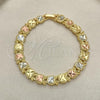 Oro Laminado Fancy Bracelet, Gold Filled Style Apple Design, Diamond Cutting Finish, Tricolor, 03.380.0061.08