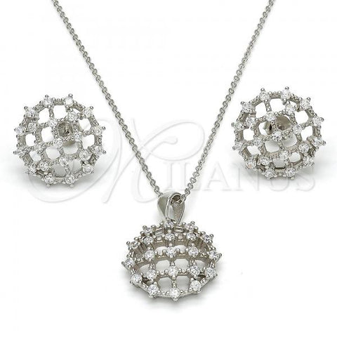 Sterling Silver Earring and Pendant Adult Set, with White Cubic Zirconia, Polished, Rhodium Finish, 10.175.0025