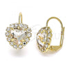 Oro Laminado Leverback Earring, Gold Filled Style Heart Design, with Champagne and White Crystal, Polished, Golden Finish, 02.122.0111.3