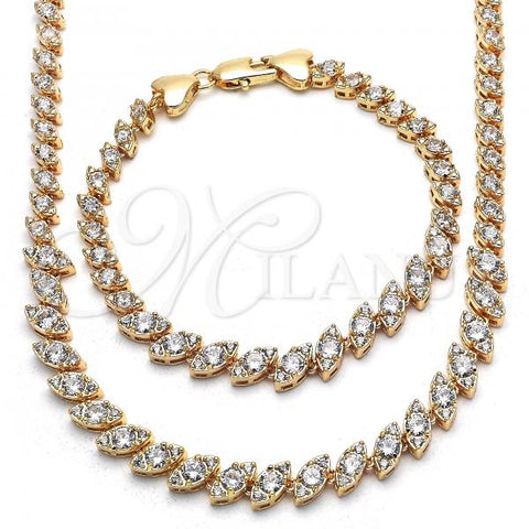 Oro Laminado Necklace and Bracelet, Gold Filled Style with White Cubic Zirconia, Polished, Golden Finish, 06.284.0014.4