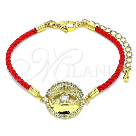 Oro Laminado Fancy Bracelet, Gold Filled Style Evil Eye Design, with White Micro Pave and White Cubic Zirconia, Polished, Golden Finish, 03.368.0054.06