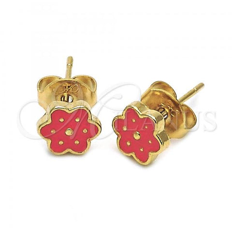 Oro Laminado Stud Earring, Gold Filled Style Flower Design, Orange Enamel Finish, Golden Finish, 02.64.0362 *PROMO*