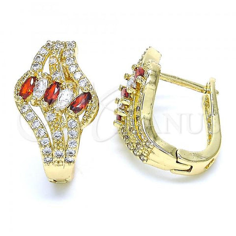 Oro Laminado Huggie Hoop, Gold Filled Style with Garnet and White Cubic Zirconia, Polished, Golden Finish, 02.217.0092.2.15