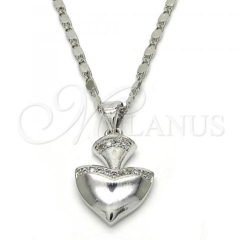 Rhodium Plated Pendant Necklace, Heart Design, with White Micro Pave, Polished, Rhodium Finish, 04.213.0075.18