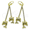 Oro Laminado Long Earring, Gold Filled Style Dolphin Design, with Cubic Zirconia, Golden Finish, 5.067.001