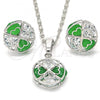 Rhodium Plated Earring and Pendant Adult Set, with Green and White Cubic Zirconia, Polished, Rhodium Finish, 10.106.0002.3