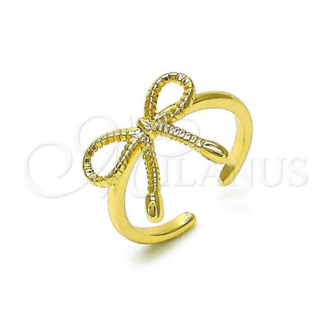 Oro Laminado Elegant Ring, Gold Filled Style Bow Design, Diamond Cutting Finish, Golden Finish, 01.60.0025