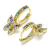 Oro Laminado Huggie Hoop, Gold Filled Style Butterfly Design, with Multicolor Micro Pave, Polished, Golden Finish, 02.210.0448.2.15