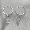 Sterling Silver Small Hoop, Cross Design, Polished, Silver Finish, 02.402.0050.15