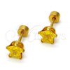 Stainless Steel Stud Earring, Star Design, with Golden Cubic Zirconia, Polished, Golden Finish, 02.271.0006.6