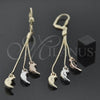 Oro Laminado Long Earring, Gold Filled Style Moon Design, Diamond Cutting Finish, Tricolor, 5.112.004