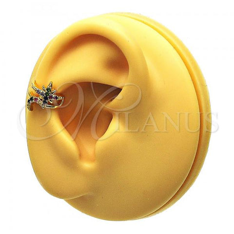 Oro Laminado Earcuff Earring, Gold Filled Style Moon Design, with Multicolor Micro Pave, Polished, Golden Finish, 02.210.0679.1