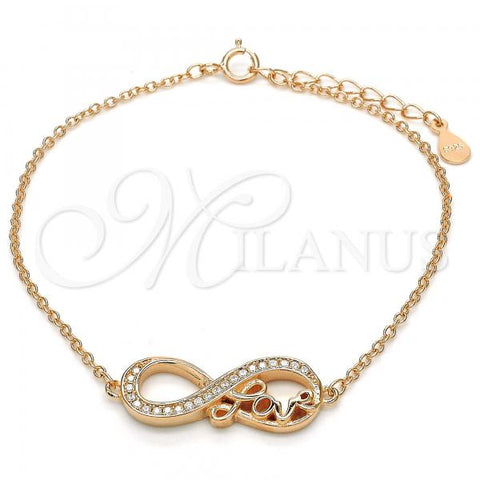 Sterling Silver Fancy Bracelet, Infinite and Love Design, with White Cubic Zirconia, Polished, Rose Gold Finish, 03.336.0039.1.07