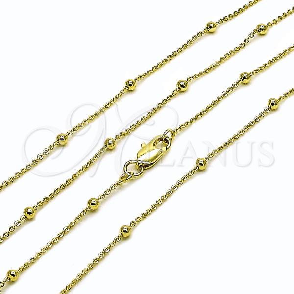 Oro Laminado Basic Necklace, Gold Filled Style Rolo and Ball Design, Polished, Golden Finish, 04.213.0248.22