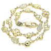 Oro Laminado Fancy Anklet, Gold Filled Style Elephant and Heart Design, Polished, Golden Finish, 03.326.0016.10