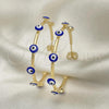Oro Laminado Medium Hoop, Gold Filled Style Evil Eye Design, Blue Enamel Finish, Golden Finish, 02.213.0219.30
