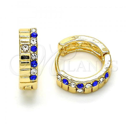 Oro Laminado Huggie Hoop, Gold Filled Style with Sapphire Blue and White Crystal, Polished, Golden Finish, 02.165.0143.5