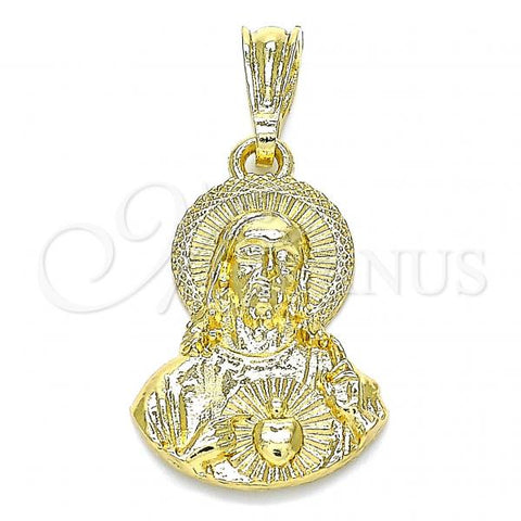 Oro Laminado Religious Pendant, Gold Filled Style Sagrado Corazon de Jesus Design, Polished, Golden Finish, 05.351.0138.1