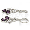 Rhodium Plated Dangle Earring, Cherry Design, with Amethyst and White Cubic Zirconia, Polished, Rhodium Finish, 02.205.0049.8