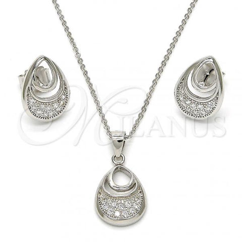 Sterling Silver Earring and Pendant Adult Set, Teardrop Design, with White Micro Pave, Polished, Rhodium Finish, 10.174.0231
