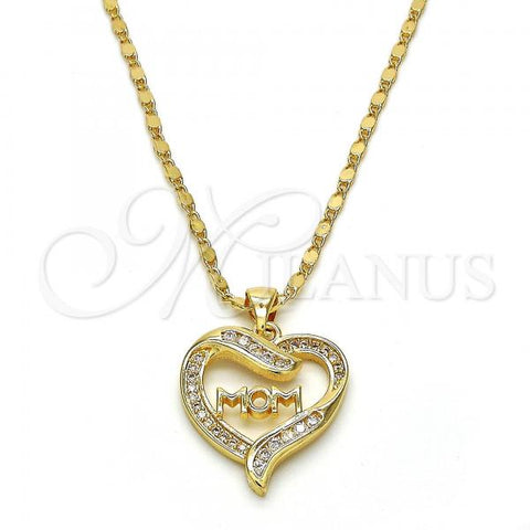 Oro Laminado Pendant Necklace, Gold Filled Style Mom Design, with White Micro Pave and White Cubic Zirconia, Polished, Golden Finish, 04.63.1276.18