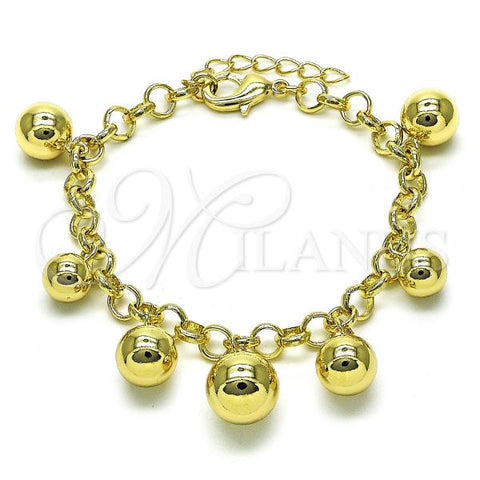 Oro Laminado Charm Bracelet, Gold Filled Style Ball and Rolo Design, Polished, Golden Finish, 03.213.0265.07