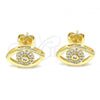 Oro Laminado Stud Earring, Gold Filled Style with White Micro Pave, Polished, Golden Finish, 02.156.0440