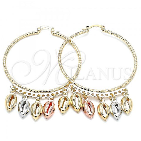 Oro Laminado Large Hoop, Gold Filled Style Shell Design, Diamond Cutting Finish, Tricolor, 02.380.0020.50