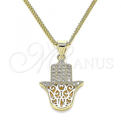 Oro Laminado Pendant Necklace, Gold Filled Style Hand of God Design, with White Micro Pave, Polished, Golden Finish, 04.156.0418.20