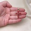 Oro Laminado Religious Pendant, Gold Filled Style Cross Design, with Ruby Cubic Zirconia, Polished, Golden Finish, 05.342.0184.1
