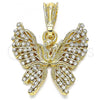 Oro Laminado Fancy Pendant, Gold Filled Style Butterfly Design, with White Crystal, Polished, Golden Finish, 05.351.0124.1