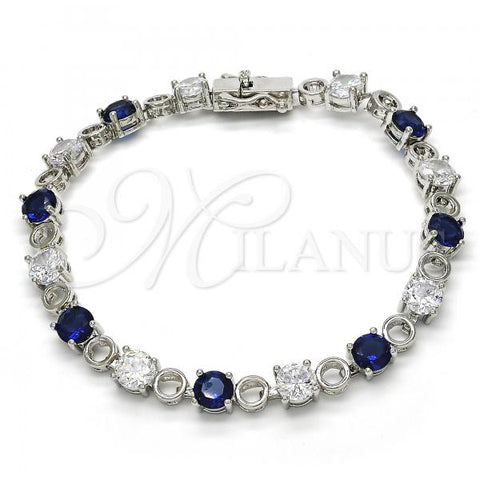 Rhodium Plated Tennis Bracelet, with Sapphire Blue and White Cubic Zirconia, Polished, Rhodium Finish, 03.210.0070.8.08